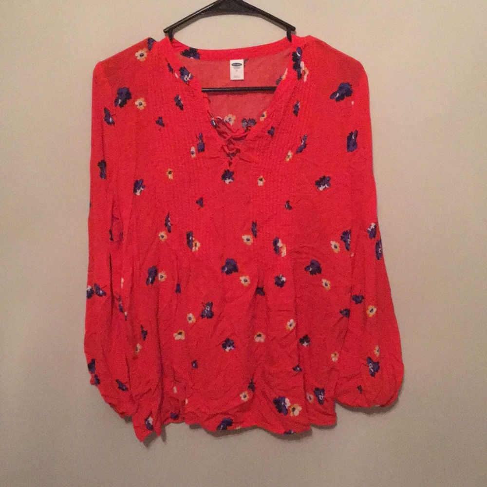 Red floral long sleeve blouse